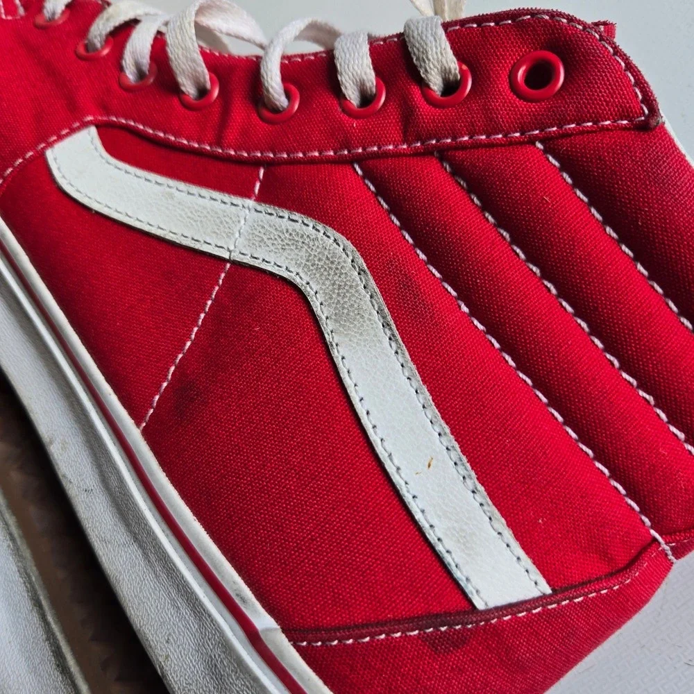 Vans Sk8-Hi Red Canvas High Top Sneakers Mens Size 12 White Stripe Formula One